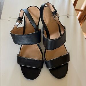 Coach Black Leather Sandals with white Accents